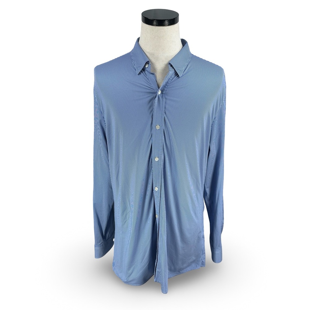 Rhone Commuter Shirt Mens XXL Blue White Micro Stripe Performance Button Up Long